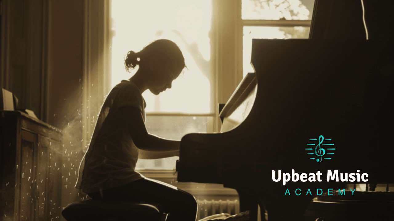 Piano student from the Upbeat Music Academy Kelowna playing agrand piano