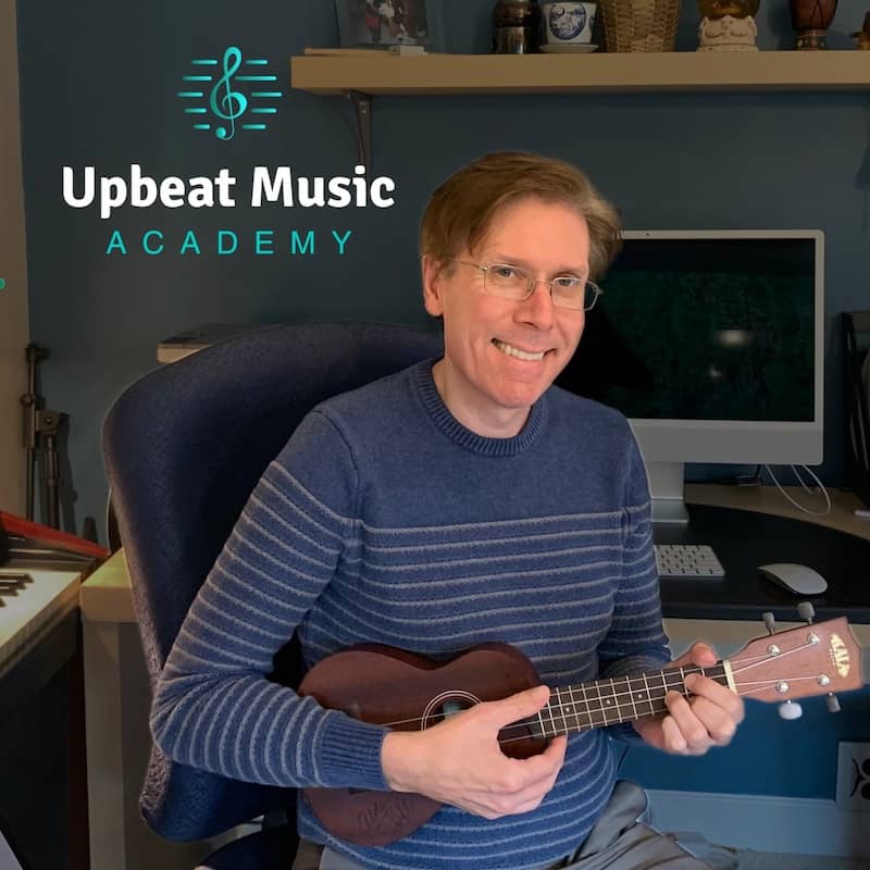Ukulele lessons with Noel Wentworth at the Upbeat Music Academy Kelowna Noel Wentworth playing a Ukulele at his Upbeat Music Academy Kelowna studio.